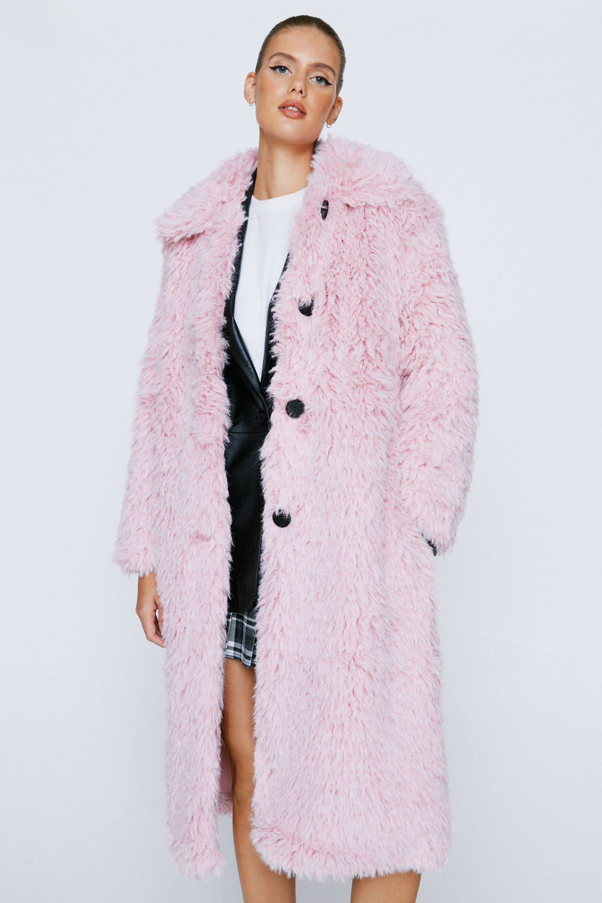 Pink faux sale fur longline coat